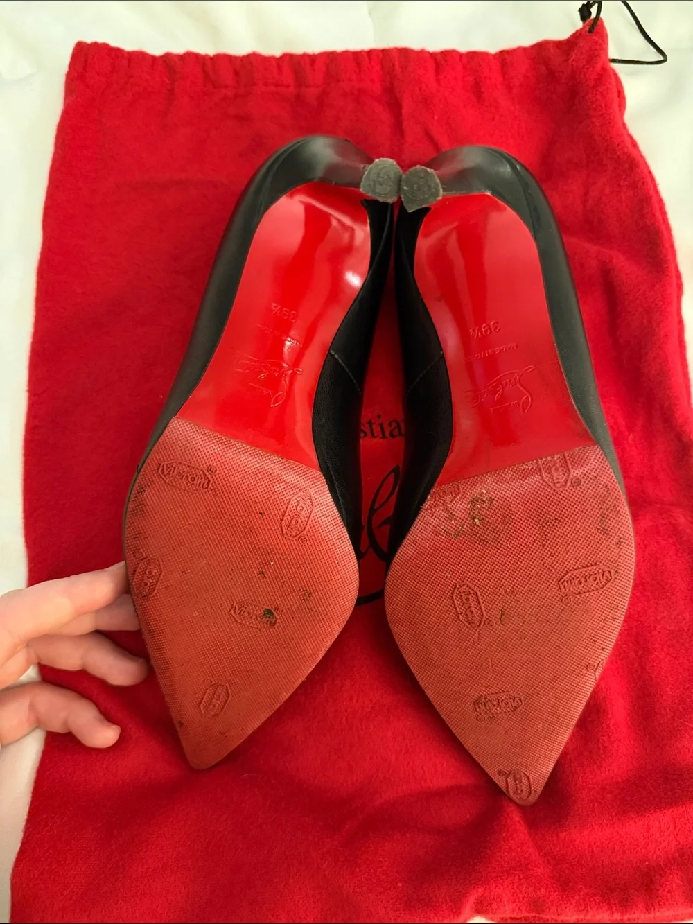 Christian Louboutin Black Leather Pointed Toe Stiletto Pumps